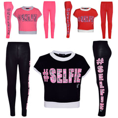 Girls Top Kids #Selfie Print Designer T Shirt & Graffiti Legging Set 7-13 Years