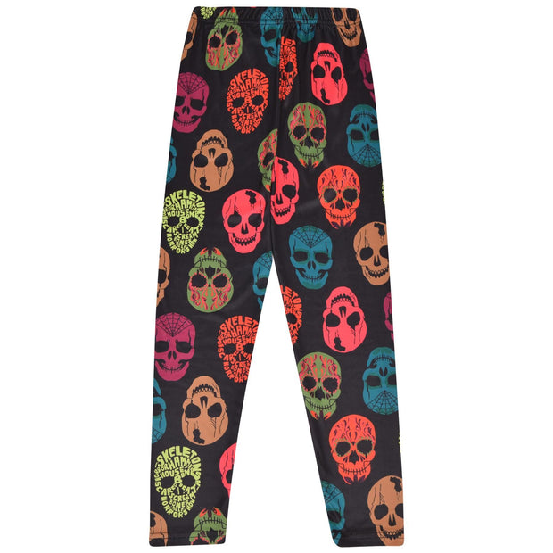 A2Z Kids Girls Legging Multi Color Skulls Print Soft Comfortable Stretchy Halloween Party Fashion Legging Pants Age 5-6, 7-8, 9-10, 11-12 & 13 years - A2Z 4 Kids