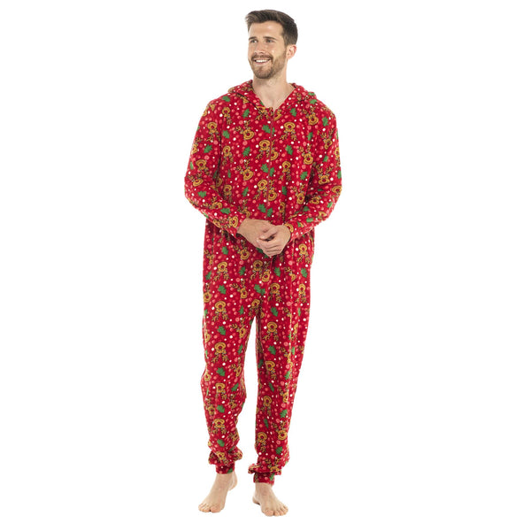 A2Z Men Womens Xmas Micro Fleece Hooded Soft Warm All in One Festive Pyjamas