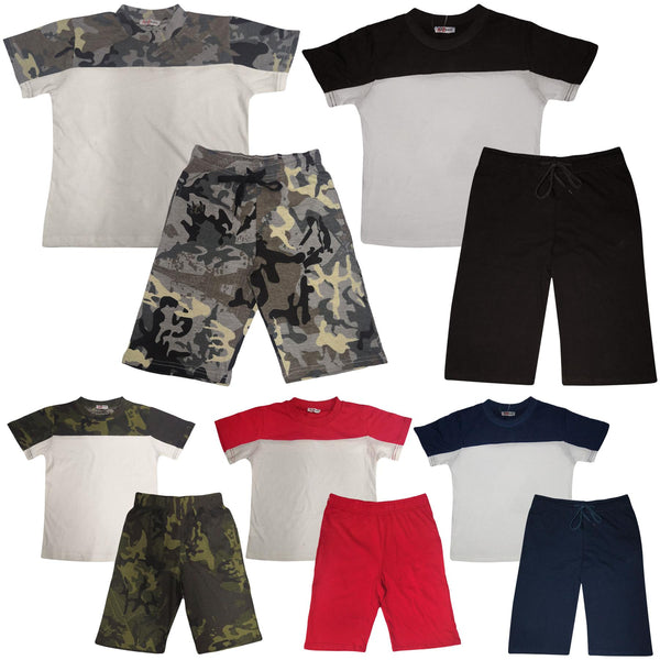 A2Z 4 Kids Boys T-shirt Top Shorts Set Camouflage Contrast Panel Top Outfit Sets