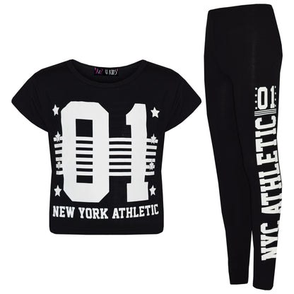 Girls Tops Kids 01 New York Athletic Print Stylish Crop Top Legging Set 7-13 Yrs