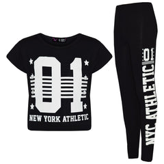 Girls Tops Kids 01 New York Athletic Print Stylish Crop Top Legging Set 7-13 Yrs