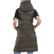 A2Z Ladies Adults Sleeveless Gilet Oversized Hooded Olive Quilted Gilet Padded Long Line Vest Jacket Sleeveless Coat Urban Winter Wear