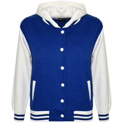 kids Girls Boys B.B Plain Hooded Jacket Varsity Classic Baseball Style Coat 2-13