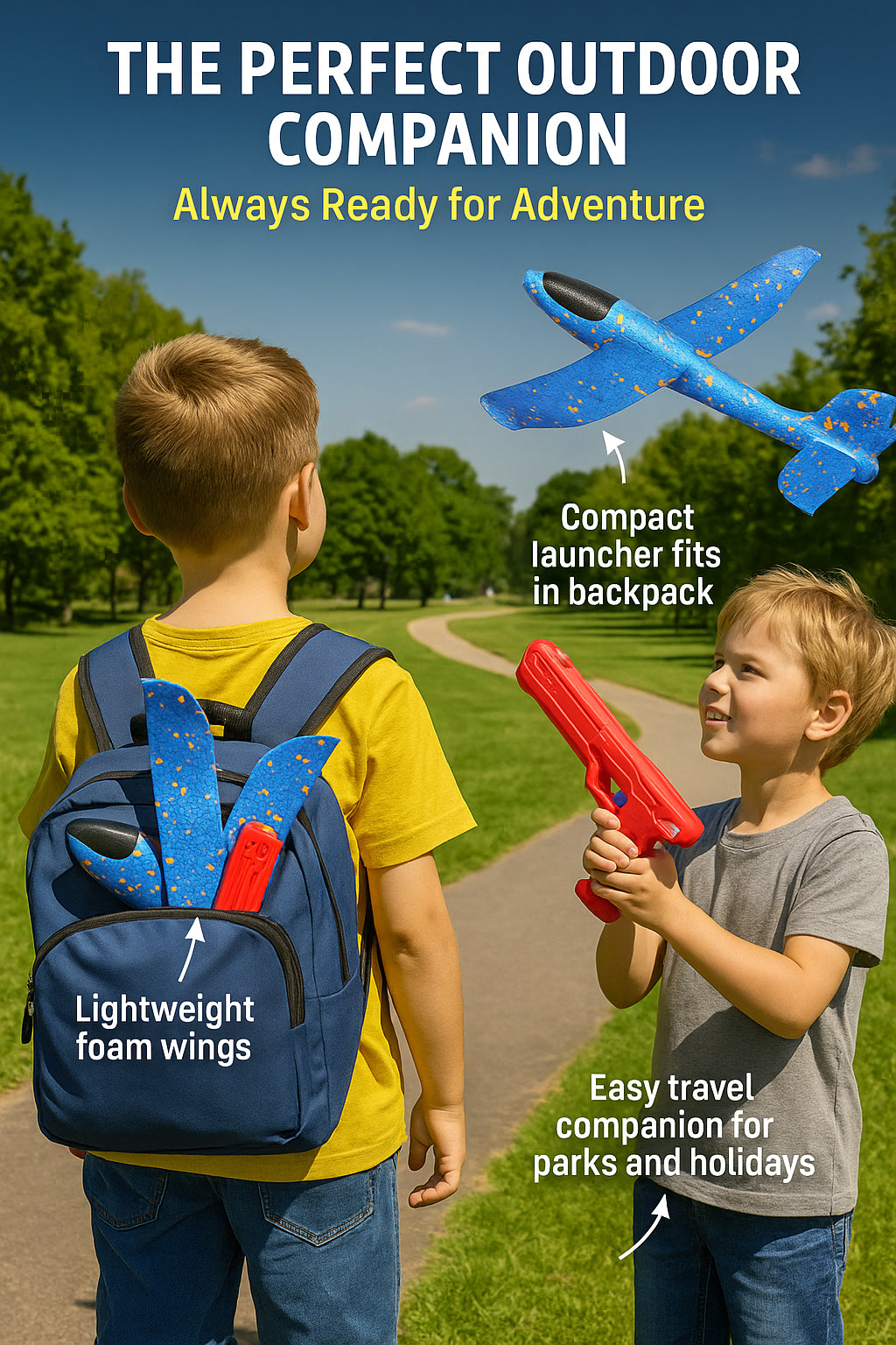 Kids Catapult Aircraft Launcher Glider Gun Set with 2 Foam Planes for Ages 3+