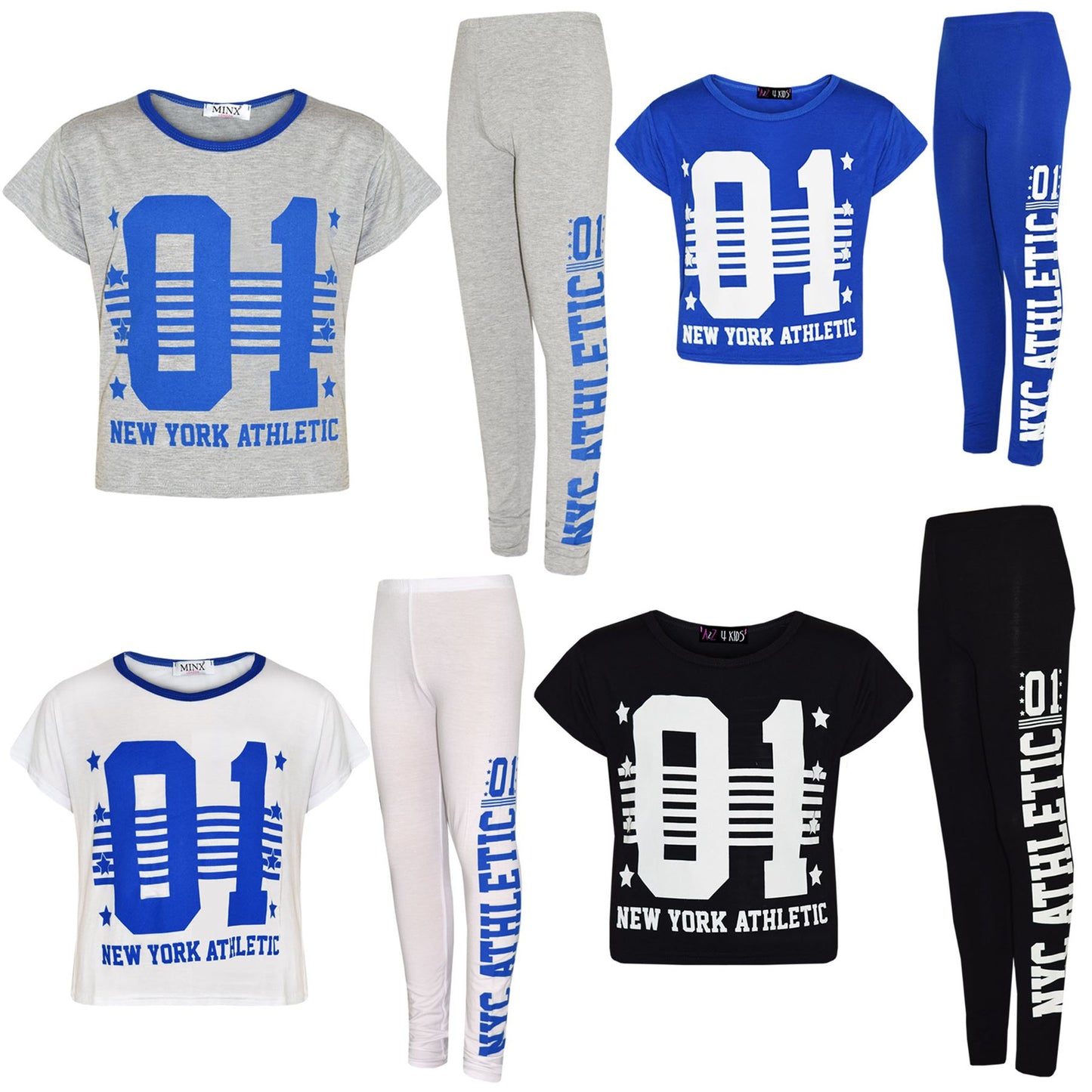 Girls Tops Kids 01 New York Athletic Print Stylish Crop Top Legging Set 7-13 Yrs