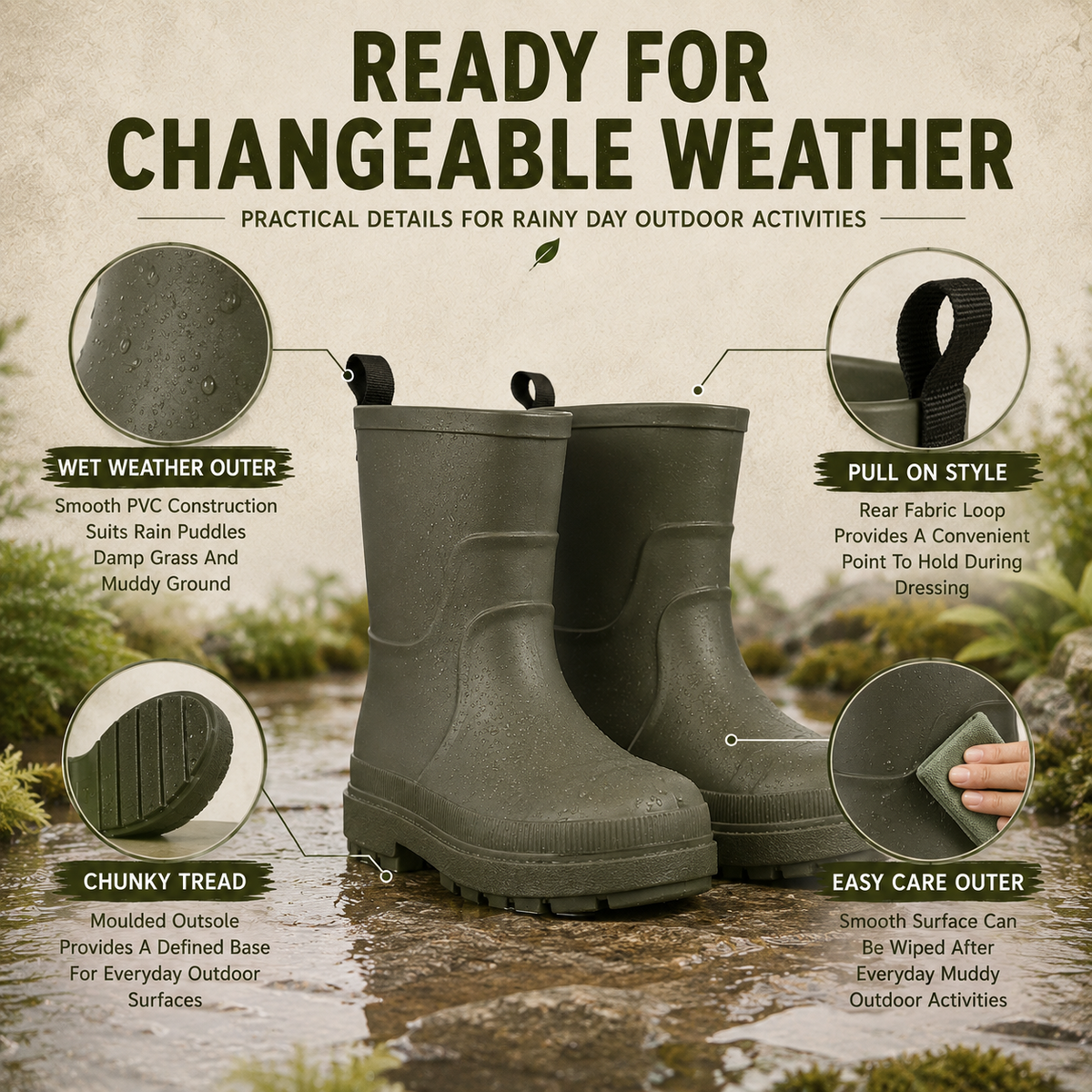 Kids Girls Wellington Wellies Non-Slip Waterproof Lightweight Rain Boots