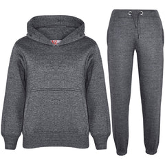 Kids Girls Boys Plain Tracksuit Hooded Hoodie Bottom Jog Suit Joggers 5-13 Years