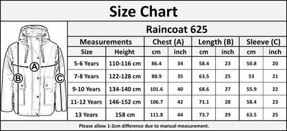 PU Raincoat Jacket Windbreaker Waterproof Parka Hooded For Girls Boys Age 5-13 Years