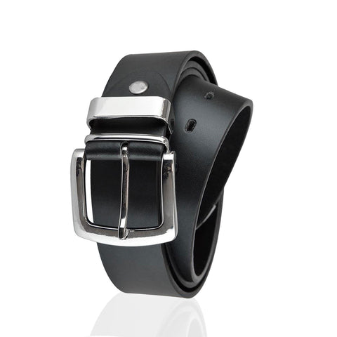 Mens Belt Alloy Pin Silver Buckle Belt 2Pack Leather Lined Jeans Suit Work Belts