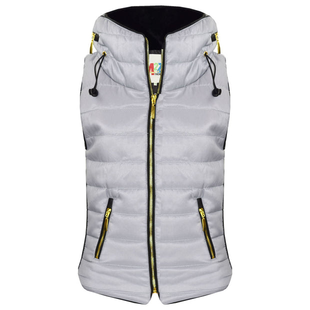 A2Z 4 Kids Girls Boys Sleeveless Hooded Silver Padded Quilted Puffer Bubble Gilet Bodywarmer Jackets For Unisex Age 5-13 Years