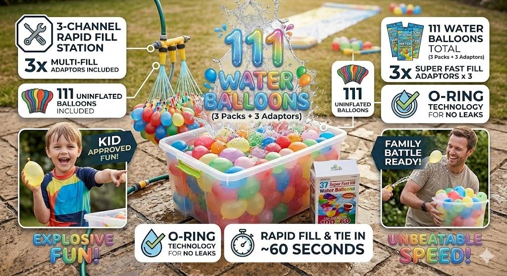 A2Z Super Fast Fill Water Balloons with Tap Adaptor 37, 111 and 555 PCS