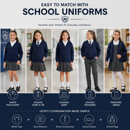 Kids Girls Scouts School Uniform Cardigan Long Sleeve Sweat Knitted Cardigan