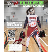 A2Z 4 Kids Girls Zombie Cheerleader Halloween Attire Top Shredded Sleeves Long Bloody Socks Cheerleading Pom Poms Outfit Halloween Parties and Trick or Treating - A2Z 4 Kids