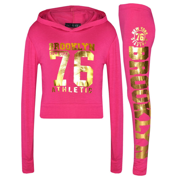 Girls Tops Kids Brooklyn 76 Hooded Crop Top & Legging Lounge Wear Set 7-13 Years