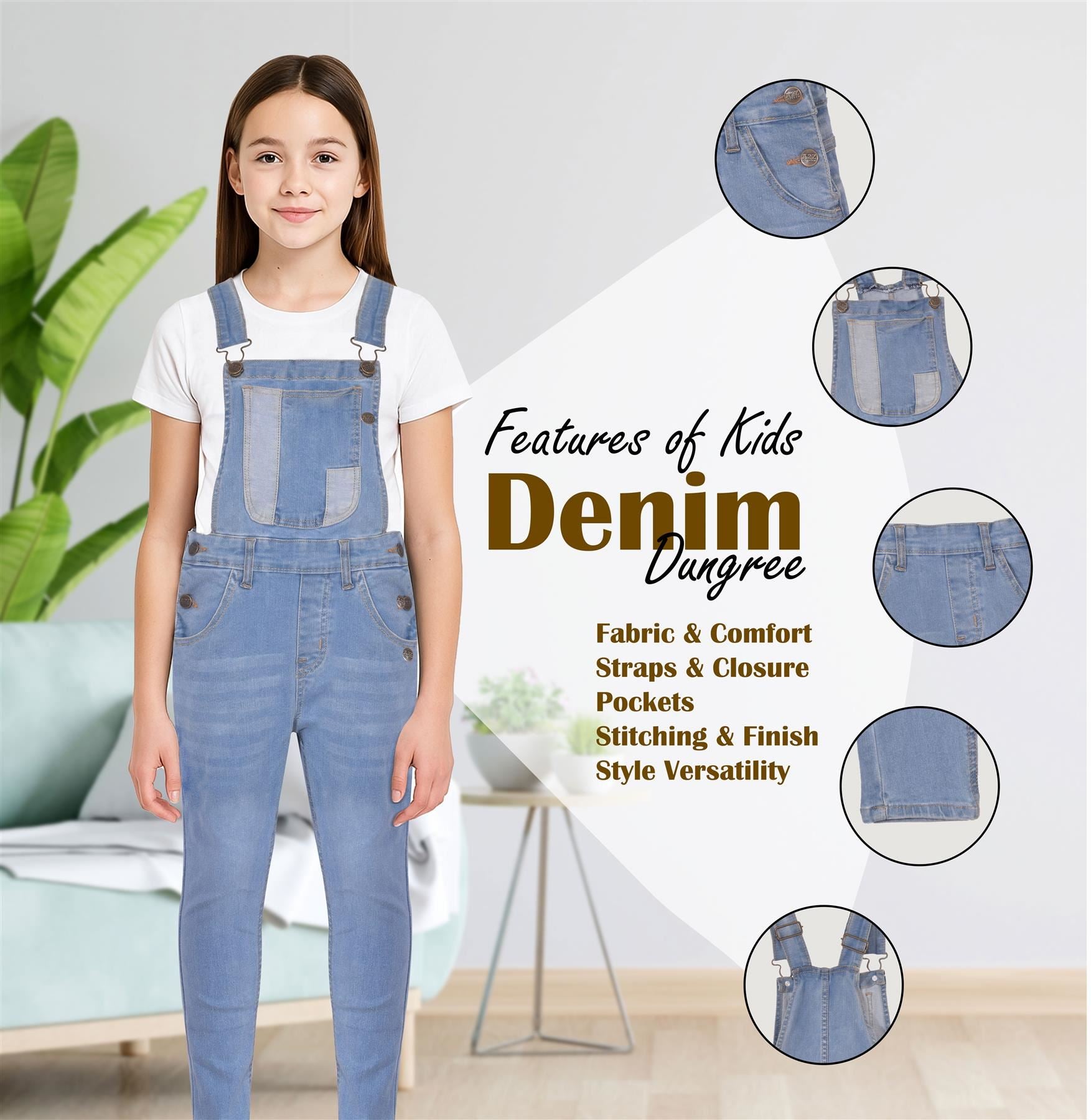 A2Z 4 Kids Girls Denim Dungarees Jeans Overall All in One Jumpsuit Playsuits