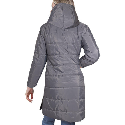 Ladies Adults Long Sleeve Oversized Steel Grey Hooded Quilted Padded Coat Jacket