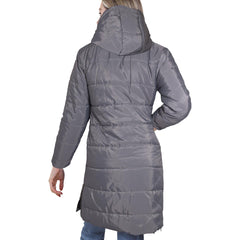 Ladies Adults Long Sleeve Oversized Steel Grey Hooded Quilted Padded Coat Jacket