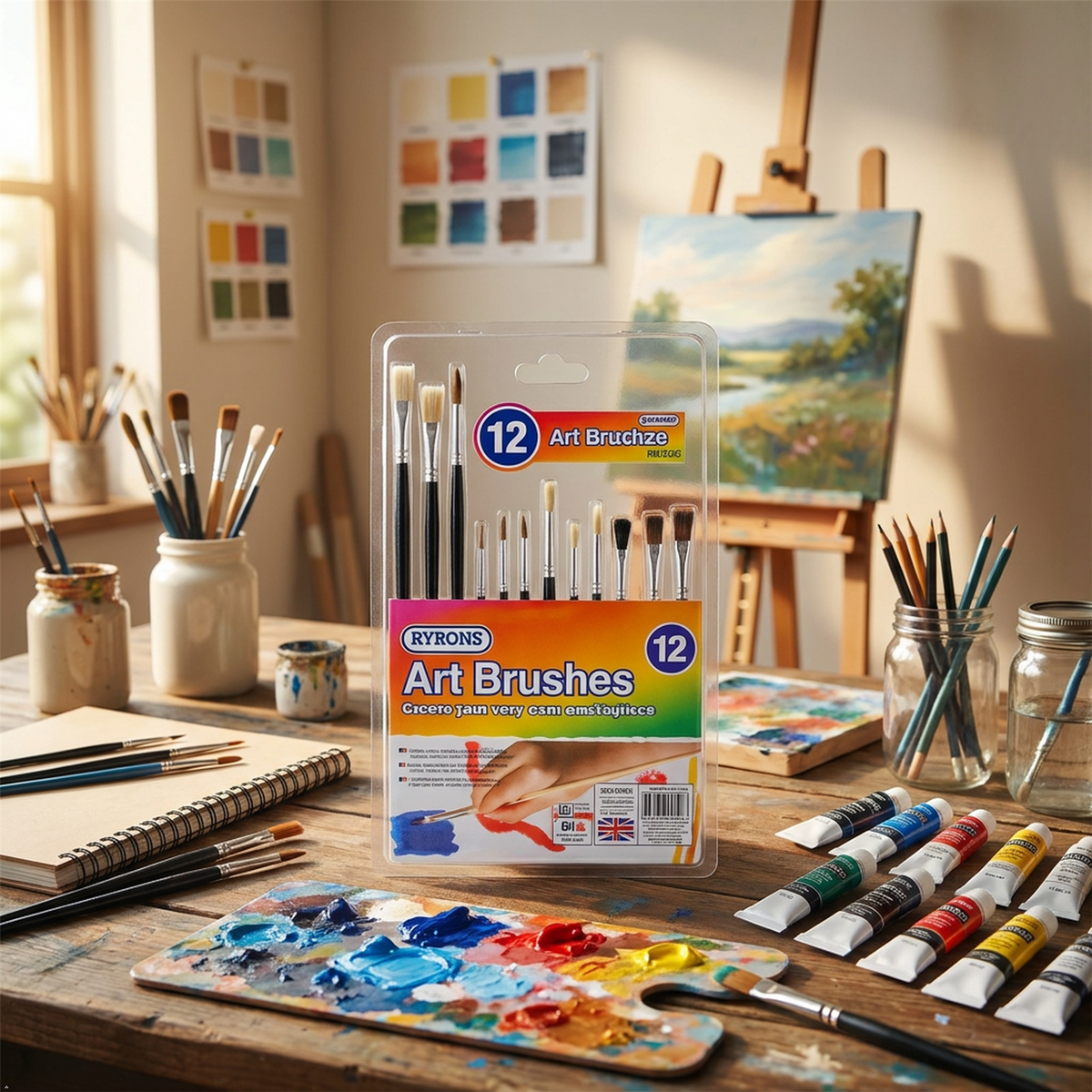 A2Z 12 Piece Artist Paint Brush Set Assorted Paint Brushes for Craft
