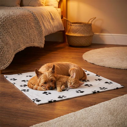 A2Z Cosy Fleece Pet Blanket 70 x 70 cm Soft Paw Print Polyester Mat