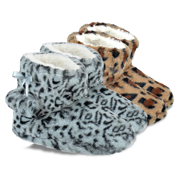 Ladies Slipper Bootie Novelty Leopard Pattern Warm Winter Knitted Ankle Boots