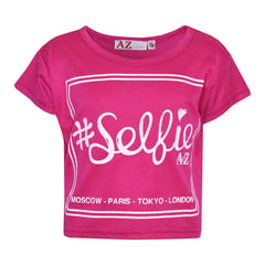 Girls Top Kids Selfie Print Stylish Crop Top & Skater Skirt Set Age 7-13 Years
