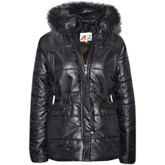 Kids Girls Jackets Puffer Hooded Detachable Faux Fur Wet Look Padded Long Coats