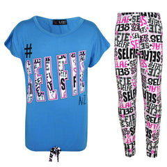 Kids Girls #Selfie T Shirt Top & Fashion Selfie Graffiti Legging Set 7-13 Years