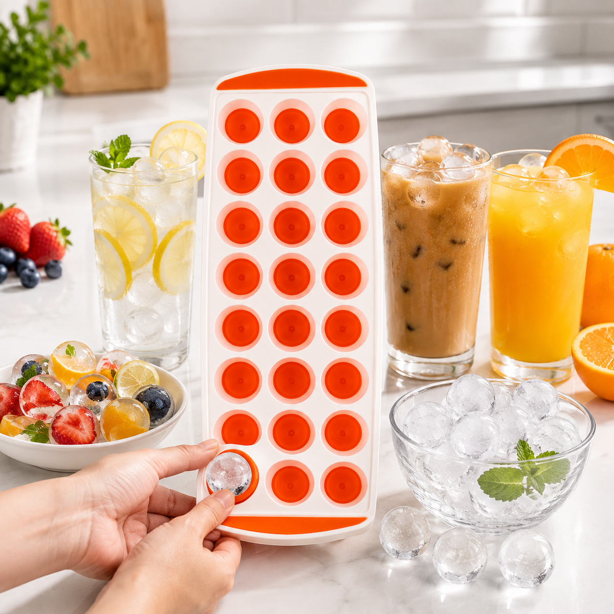 A2Z 21 Cube Ice Tray Silicone Push Up Easy Release Freezer Ice Mould PP TPR