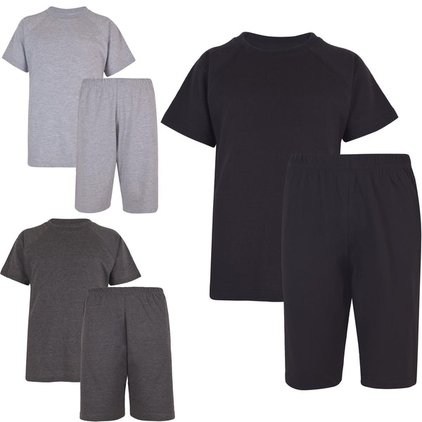 Kids Girls Boys Raglan Sleeves Plain Pyjamas 2 Piece Comfortable Shorts Set 5-14