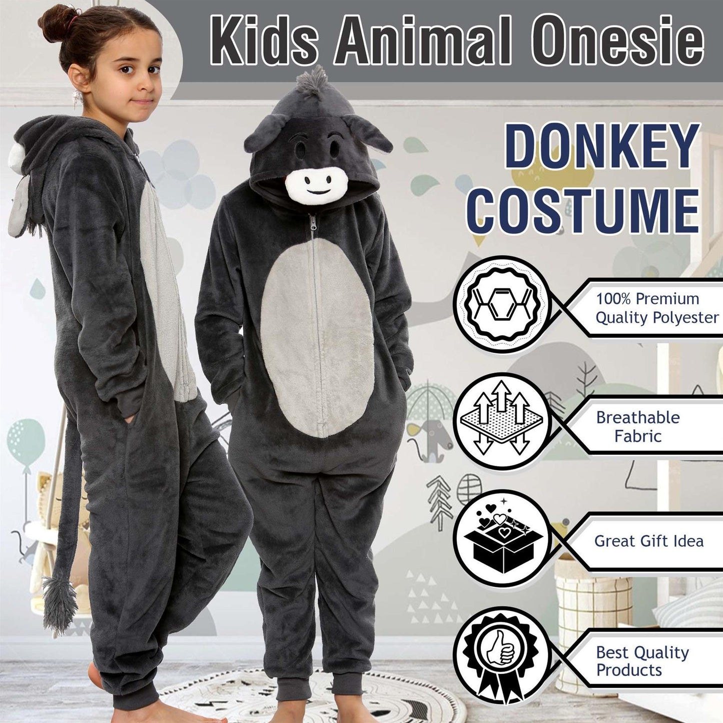 Kids Fleece A2Z Onesie One Piece Jumpsuit Donkey Costume Xmas Gift Boys Girls