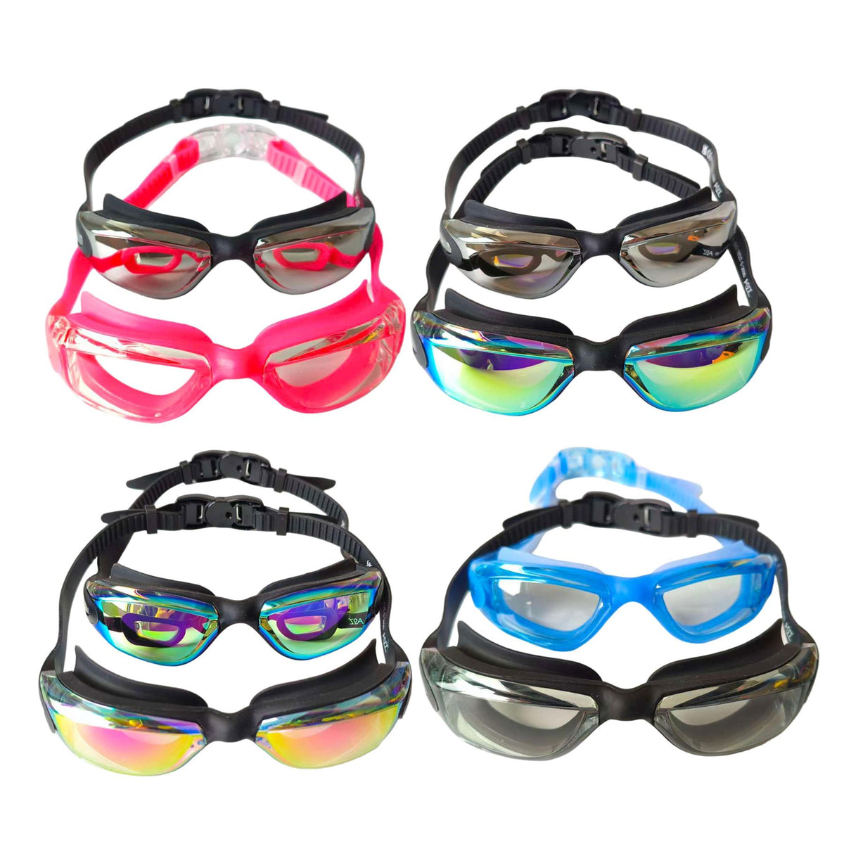 A2Z Adult Swimming Goggles 2 Pack Adjustable Strap Silicone Frame Pool Eyewear