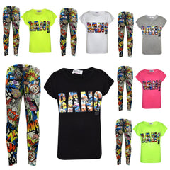 Kids Girls BANG Printed Trendy Top & Stylish Fashion Legging Set Age 7-13 Years