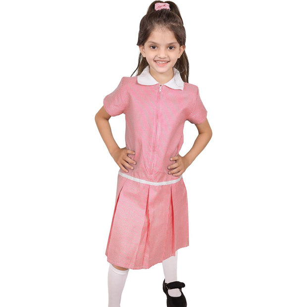 Kids Girls Gingham School Dress Zip Up Check Dresses With Matching Scrunchies - A2Z 4 Kids