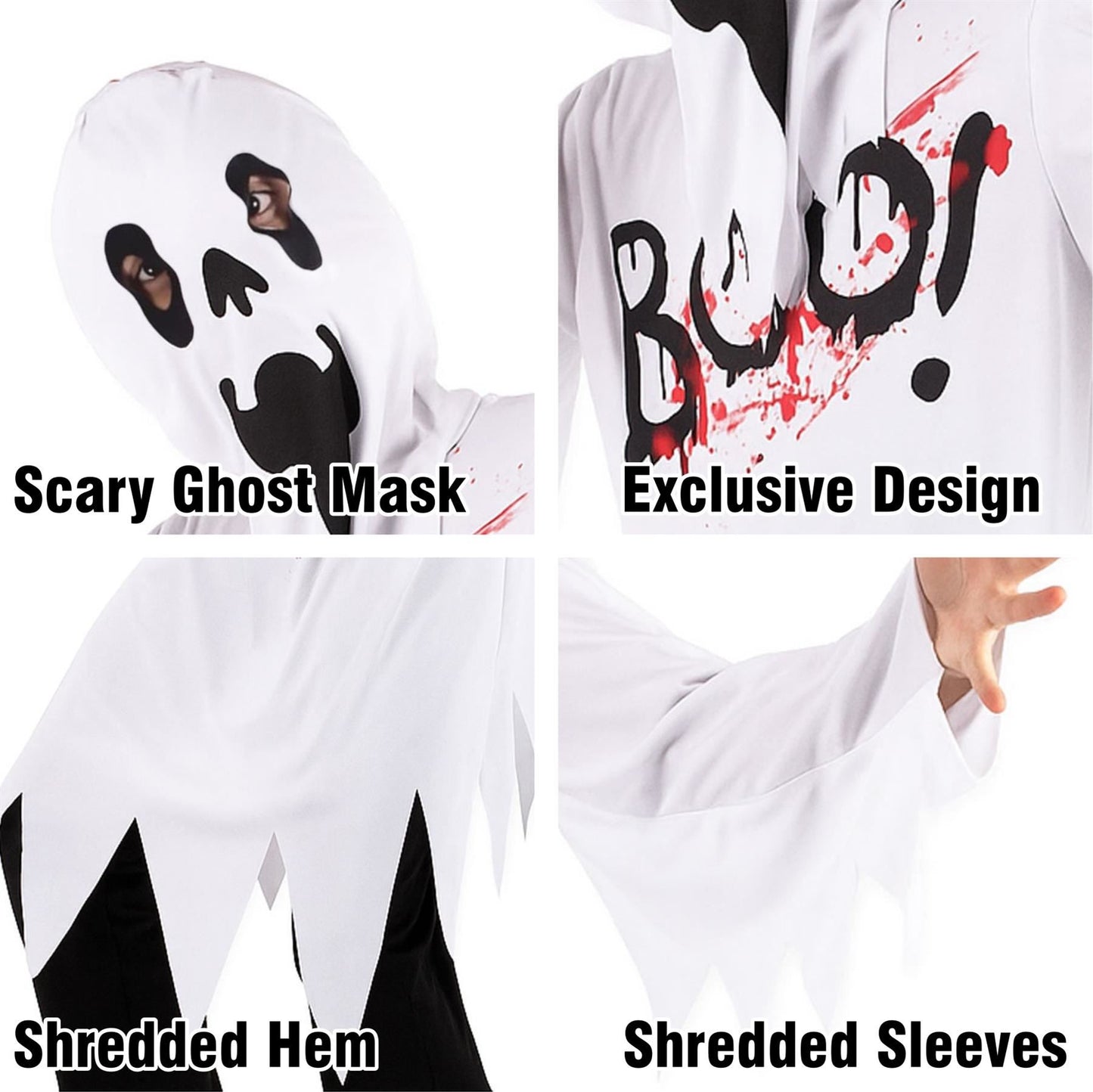 Kids Girls Boys Top BOO Printed Halloween Spooky Ghost Costume Scary White Top