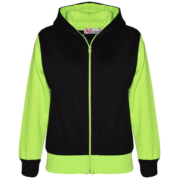 A2Z 4 Kids Girls Boys Neon Green Plain Tracksuit Contrast Fleece Hooded Top With Bottom Joggers Gymwear Jogging Suit Sweatpants Sports Activewear Outfit Set For Childrens Unisex New Age 2-13 Years