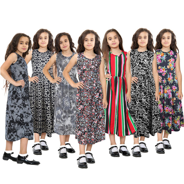 Kids Girls Maxi Dress Sleeveless Printed Party Fashion Summer Long Skater Dress