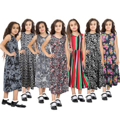 Kids Girls Maxi Dress Sleeveless Printed Party Fashion Summer Long Skater Dress