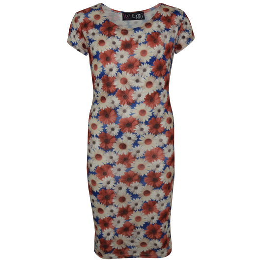 Gilrs Dress Kids Daisy Floral Print Bodycon Fashion Midi Dresses Top 7-13 Years