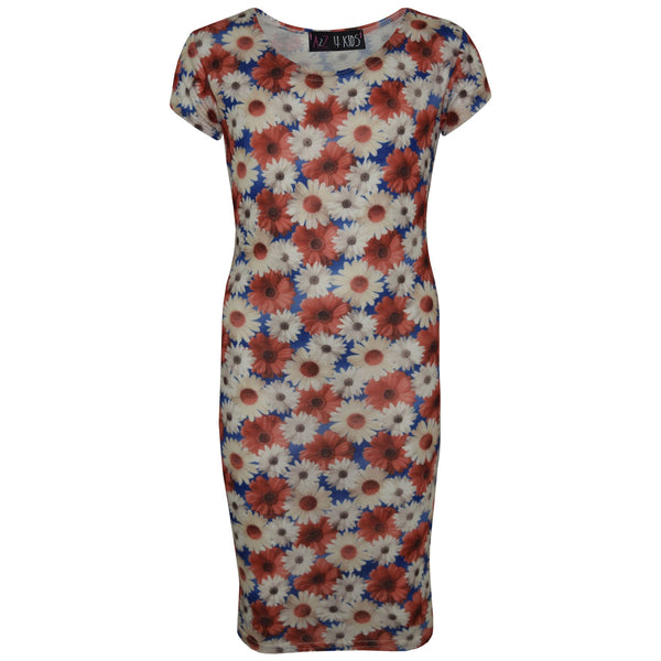 Gilrs Dress Kids Daisy Floral Print Bodycon Fashion Midi Dresses Top 7-13 Years