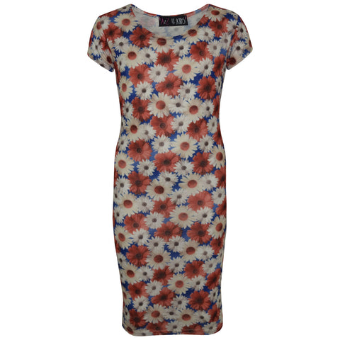 Gilrs Dress Kids Daisy Floral Print Bodycon Fashion Midi Dresses Top 7-13 Years
