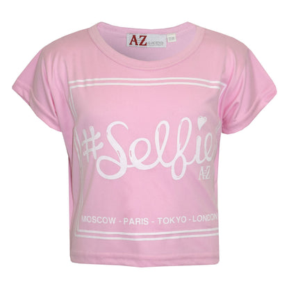 Girls Top Kids #Selfie Print Stylish Fahsion Trendy T Shirt Crop Top 7-13 Years