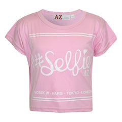 Girls Top Kids #Selfie Print Stylish Fahsion Trendy T Shirt Crop Top 7-13 Years