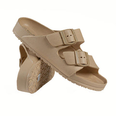 A2Z Womens Open Toe Slides Double Buckle Straps Summer Sandals Beach Pool Slider