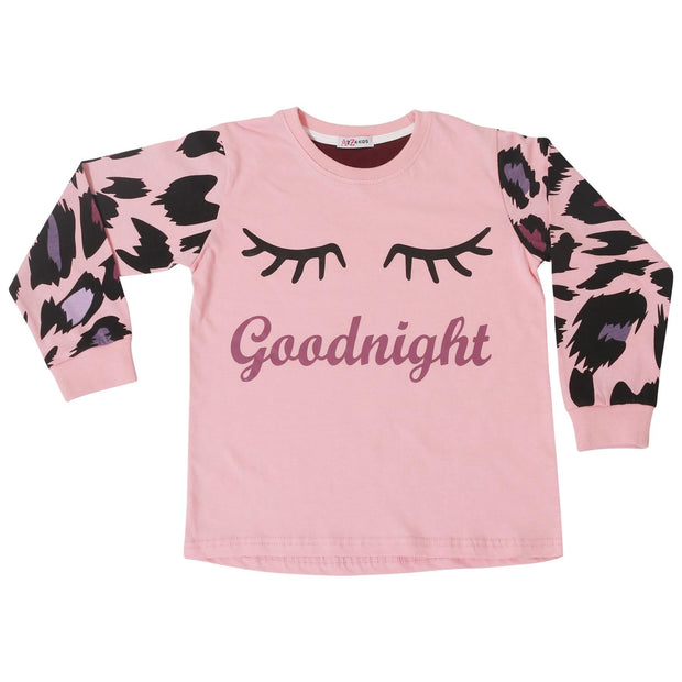 Kids Girls Goodnight Pyjamas Children Baby Pink PJs 2 Piece Leopard Loungewear - A2Z 4 Kids