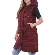 A2Z Ladies Adults Sleeveless Gilet Oversized Hooded Wine Quilted Gilet Padded Long Line Vest Jacket Sleeveless Coat Urban Winter Wear