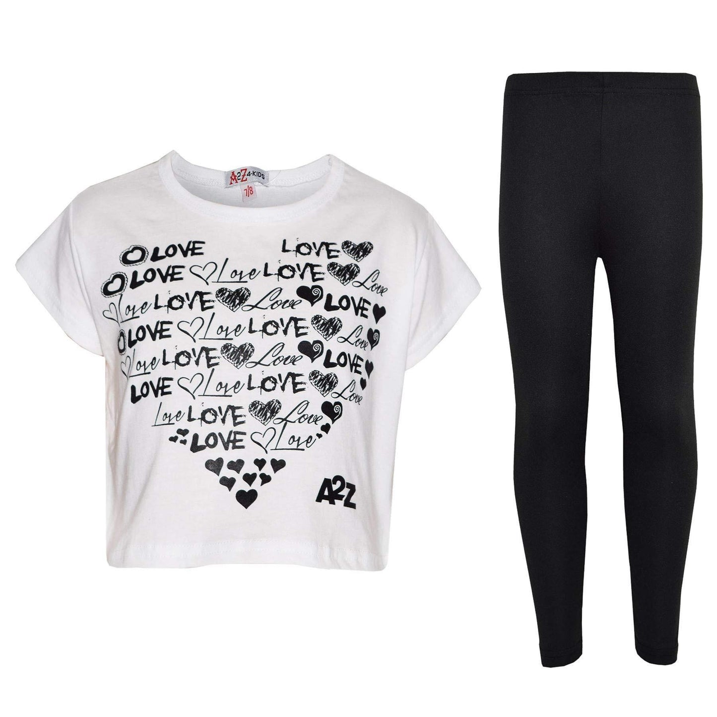 Girls Top Kids Love Print Stylish Crop Top & Fashion Legging Set Age 7-13 Years