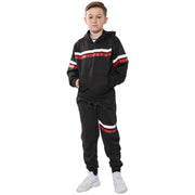 A2Z 4 Kids Girls Boys Tracksuit Designer's Plain Black Contrast With Red & White Stripes Fleece Hooded Hoodie Top Bottom Workout Running Jogging Suit Gymwear Joggers Age 5 6 7 8 9 10 11 12 13 Years