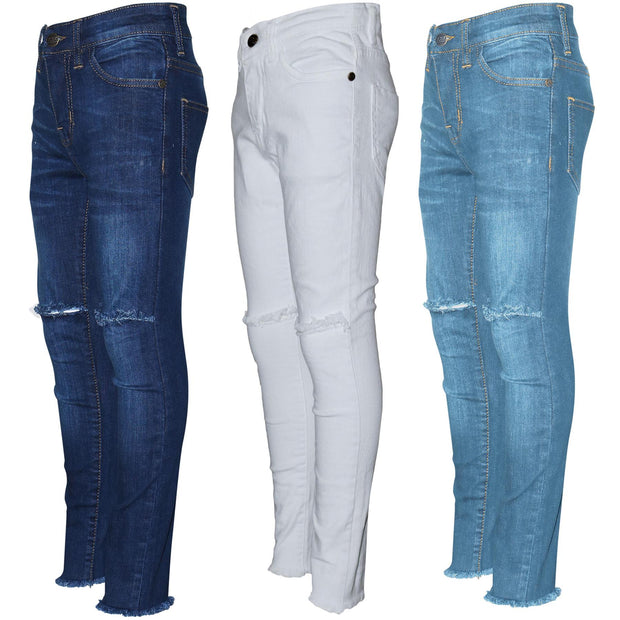 Kids Girls Stretchy Ripped Jeans Denim Skinny Fashion Frayed Pant Jegging 3-13 Y
