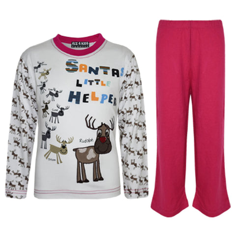 Girls Boys SANTAS LITTLE HELPER Christmas Pyjamas Reindeer Rudolph PJ's Age 1-7 Years